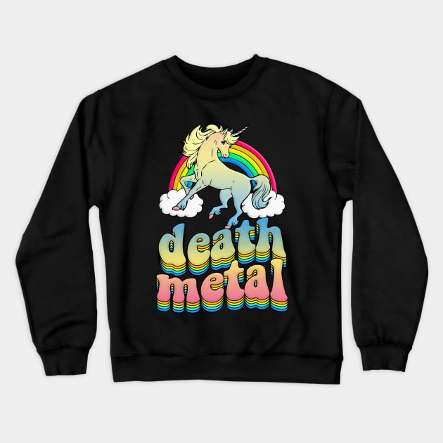 Death Metal Unicorn Rainbow Graphic Design Logo Crewneck Sweatshirt by DankFutura